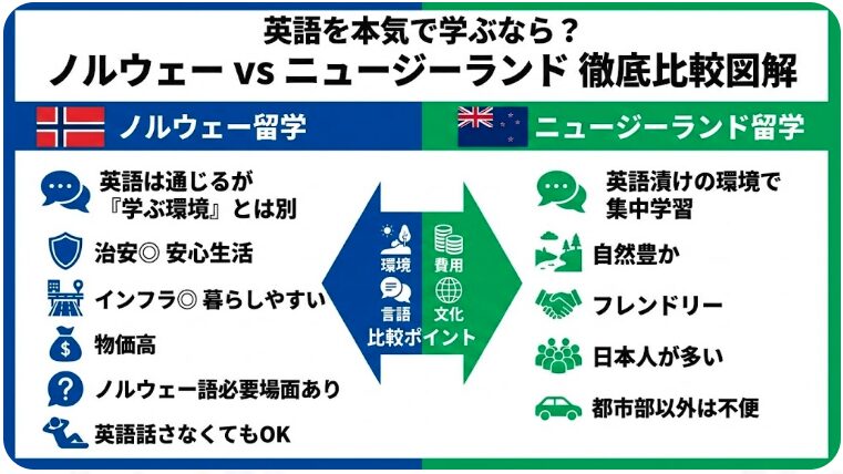 英語留学　ノルウェー　ニュージーランド