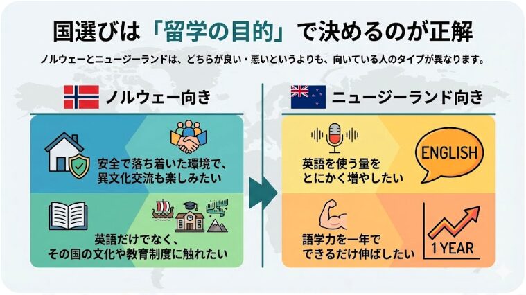 英語留学　ノルウェー　ニュージーランド